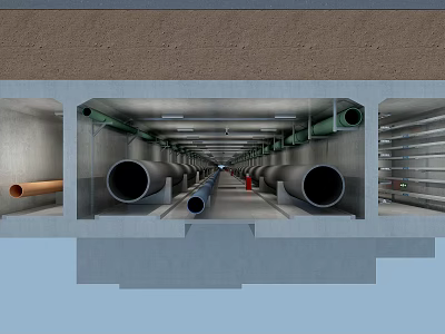 Underground Parking Garage with Concrete Structure and Multiple Ventilation Pipe Systems 3d model