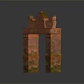 Scenic Landscape Featuring Ancient Red Brick Arch With Green Moss Accents