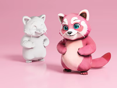 Cute Animated Game Movie Characters White and Pink 3D Models on Pink Background 3d model