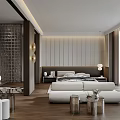 Elegant Modern Bedroom Interior Design With White Bed Wooden Flooring And Floor Lamps