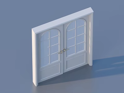White Double Doors With Arched Glass Panes And White Frame For Interior Design 3d model
