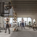 Modern Gym Interior With People Exercising And Equipment