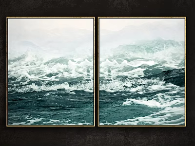 Two Framed Ocean Wave Wall Art Pieces For Modern Home Decor 3d model