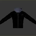 Black Hooded Jacket With Zipper And Gray Inner Lining In Leather Like Material