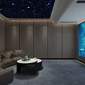 Modern Home Theater With Starry Ceiling Large Projection Screen And Curved Sofa 3d model