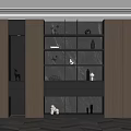 Modern Interior Display Unit With Shelves Wooden Cabinets And Decorative Ornaments