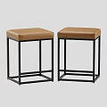 Modern Set of Two Brown Faux Leather Bar Stools with Sturdy Black Metal Frame