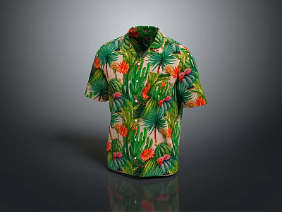 Vibrant Tropical Print Shirt With Palm Leaves And Red Floral Design 3d model