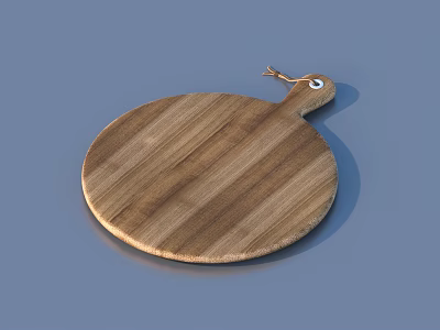 Round Wooden Cutting Board With Hanging Loop And Natural Wood Grain 3d model