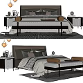 Modern Double Bed Bedroom Setup With Bedside Tables Pillows Blankets And Bench 3d model