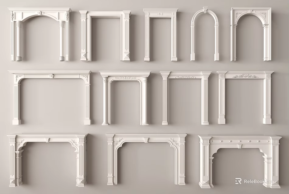 Various Decorative Door Frames With Different Architectural Designs And Ornate Details 3d model 