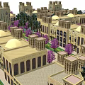 Traditional Architecture Complex With Domes Arched Windows Purple Trees And Courtyard