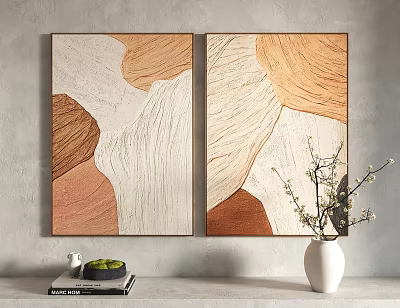 Two Abstract Paintings With Earthy Tones On Wall 3d model