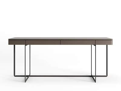 Sleek Modern Desk With Wooden Top And Black Metal Frame Drawer Storage 3d model
