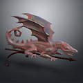 Reddish Brown Dragon Sculpture With Curled Tail And Detailed Wings On Metal Stand