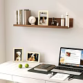 Photo Frames With Dog Photos On Wooden Shelf And Desk Alongside Lime Books Laptop Notebook