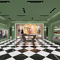 Modern Public Office Space Interior With Green Walls And Checkered Floor