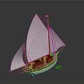 Detailed Wooden Sailboat Model With White Sails And Classic Hull Design
