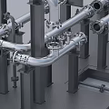 Industrial Equipment Metal Pipe System With Structural Supports Platform And Mechanical Components