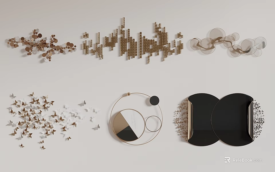 Modern Geometric Wall Decor With Metal Abstract Shapes And Circular Linear Designs 3d model 