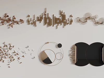 Modern Geometric Wall Decor With Metal Abstract Shapes And Circular Linear Designs 3d model
