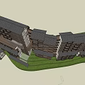 Ancient Traditional Architecture Multi storey Building on Green Hillside with Grassland