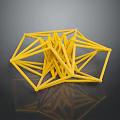 Yellow Geometric Sculpture With Interlaced Lines And Abstract Wireframe Design 3d model