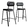 Black Leather Bar Stools with Stitched Backrest and Metal Frame Design 3d model