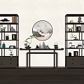 Traditional Chinese Bogu Shelves Interior Featuring Decorative Vases Books And Wall Art