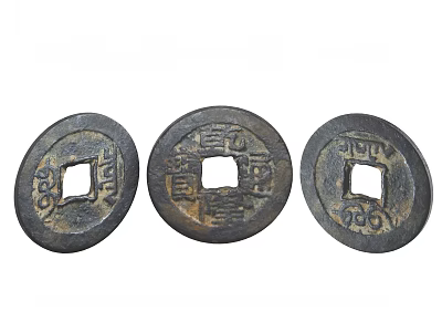 Vintage Ancient Chinese Coin Ornamental Decor Set For Home Collectible 3d model