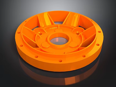 Orange Circular Industrial Mechanical Component with Spokes Central Hole and Perforated Rim 3d model