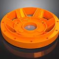 Orange Circular Industrial Mechanical Component with Spokes Central Hole and Perforated Rim