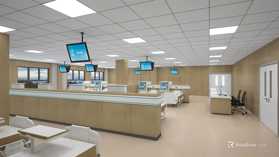 Hospital Outpatient Clinic Interior With Reception Desk Digital Screens And Waiting Seats 3d model 