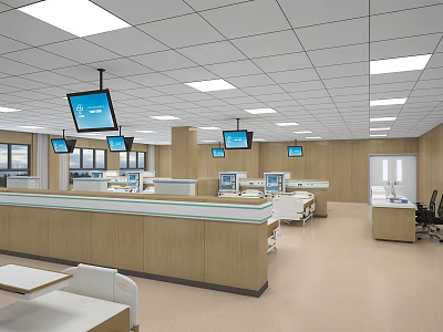 Hospital Outpatient Clinic Interior With Reception Desk Digital Screens And Waiting Seats 3d model