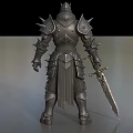 Game Movie Character In Spiked Dark Armor Holding Decorative Sword Medieval Fantasy Style