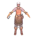 Detailed Medieval Craftsman Character Wearing Apron Hat And Gloves Holding Tool
