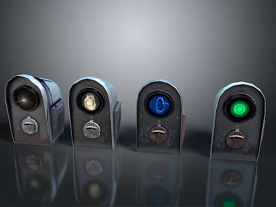 Sleek Computer Ports With Four Colored LED Indicators And Reflective Metallic Finish 3d model