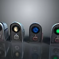 Sleek Computer Ports With Four Colored LED Indicators And Reflective Metallic Finish 3d model