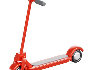 Practical Red Kids Scooter With Two Wheels And Sturdy Deck Handlebar 3d model