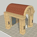 Classical Arched Entrance Gate With Ornate Details Stone Columns Glass Door And Wall Lamps