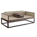 Modern Chinese Style Daybed With Wooden Frame Beige Cushion And Small Coffee Table