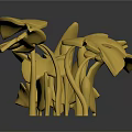 Cartoon Style Yellow Decorative Plants With Leaves Mushrooms And Dark Background Reflection