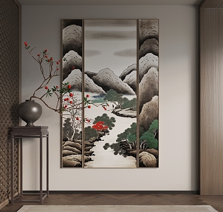 Hanging painting, decorative painting, landscape painting 3d model