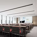 Modern Conference Room Interior With Large Projection Screen Tables And Windows Design 3d model