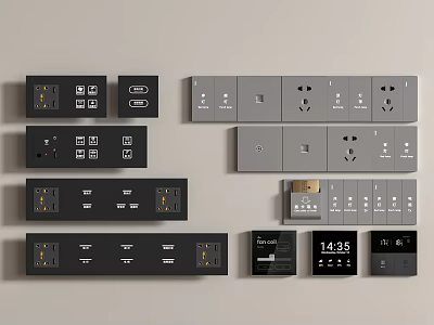 Modern Sleek Black Gray Switch Panels With USB Ports Multiple Controls And Digital 3d model