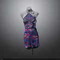 Fashionable Halter Neck Sheer Dress With Blue Pink Tie Dye Print For Modern Women's Wardrobe