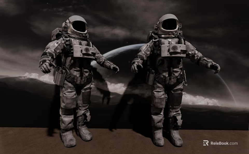 Decorative Astronaut Ornament Set with Space Scene Planet and Clouds Backdrop 3d model 