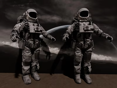 Decorative Astronaut Ornament Set with Space Scene Planet and Clouds Backdrop 3d model