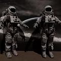 Decorative Astronaut Ornament Set with Space Scene Planet and Clouds Backdrop