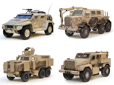 Desert Camouflage Armored Military Vehicles With Tactical Gear And Weapon Systems 3d model